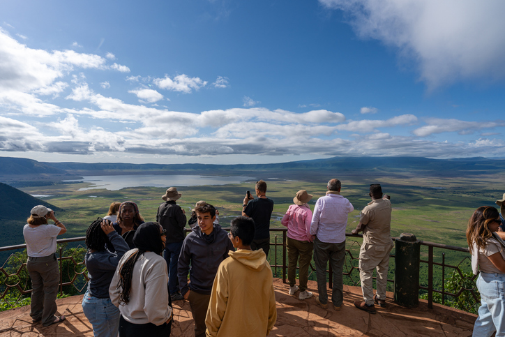 Tourists on the rim of the Ngorongoro crater